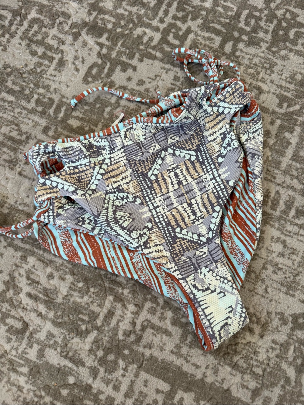 Maaji High Waist Textured Aztec Print Reversible Bikini Bottoms Medium